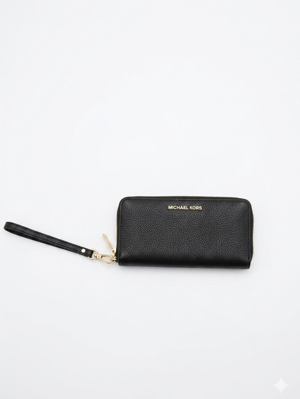 Michael Kors Black Pebbled Leather Zip-Around Wristlet Wallet with Gold Hardware
